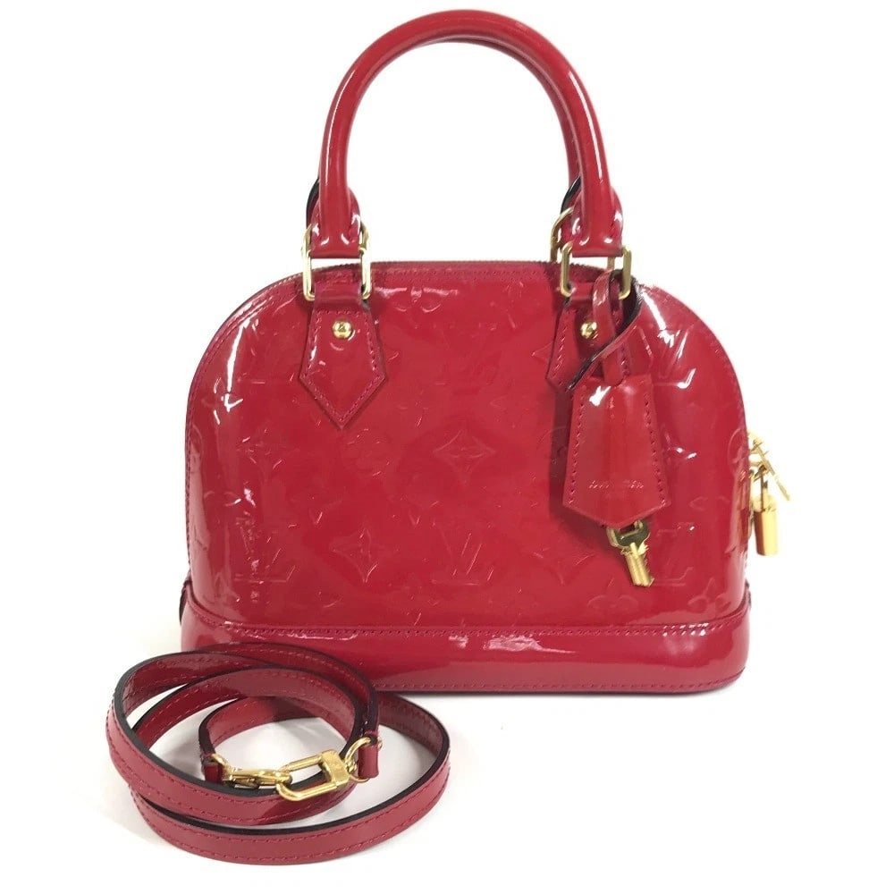 LOUIS VUITTON MONOGRAMVERNIS ALMA BB 2WAY SHOULDER BAG: LOUIS VUITTON MonogramVernis Alma BB 2WAY Shoulder Bag Brand: LOUIS VUITTON Type/Style: Hand Bag Material: MonogramVernisCanvas Color: Rose Andian / Red Size: W9.1xH6.5xD4.5inch / W23cmxH16.5cmxD11.5c