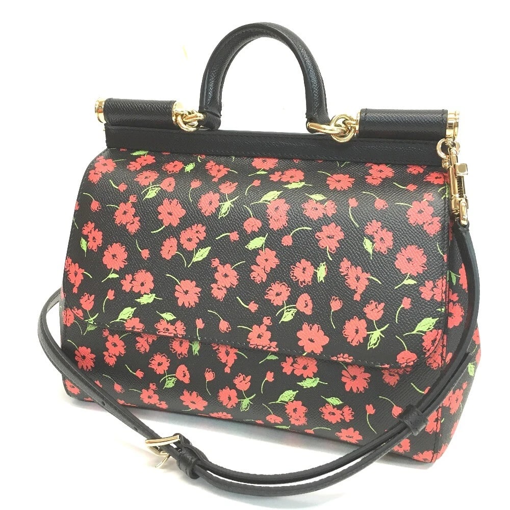 UNDOLCE & GABBANA FLOWER PATTERN SICILY 2 WAY BAG: UNDOLCE & GABBANA Flower Pattern Sicily 2 Way Bag Brand: DOLCE&GABBANA Type/Style: Shoulder Bag Material: Leather Color: Black / Red / Green Size: W9.6xH7.9xD4.7inch / W24.5cmxH20cmxD12cm Accessor