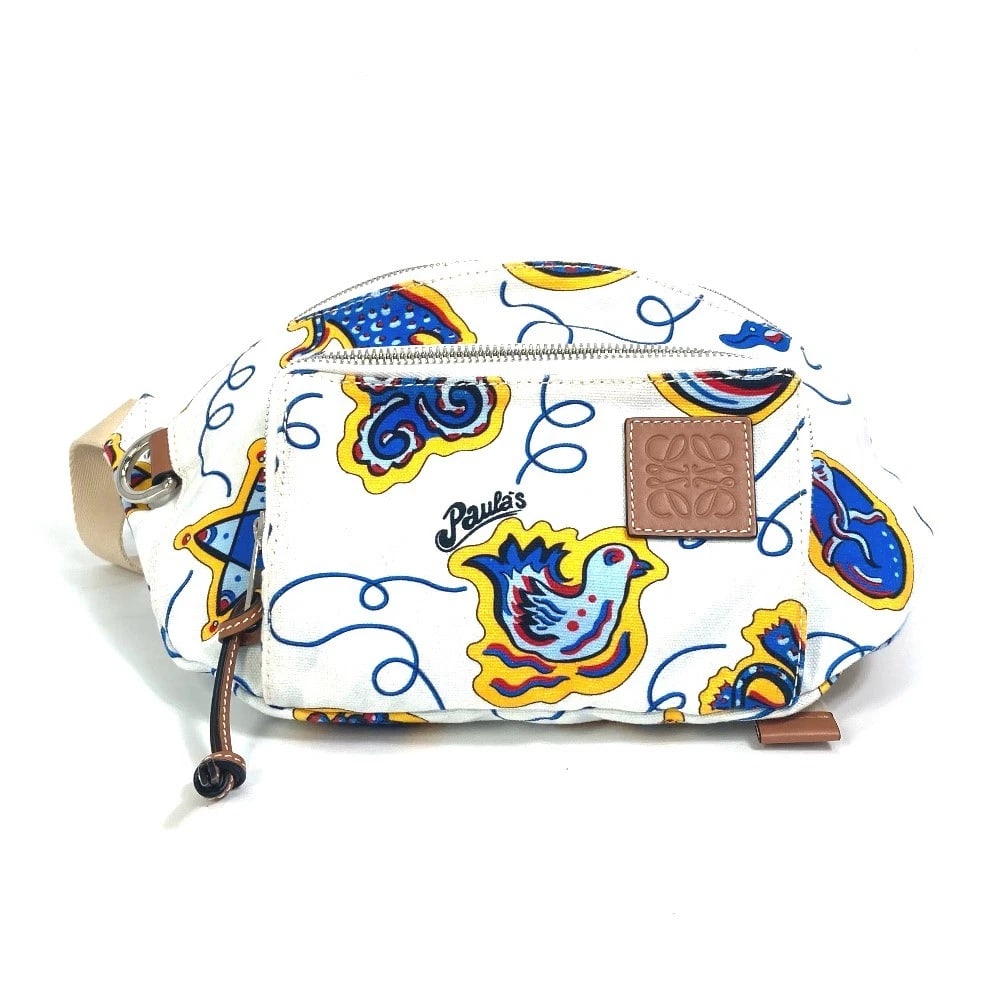 LOEWE ANAGRAM WAIST POUCH SHOULDER BAG: LOEWE anagram Waist Pouch Shoulder Bag Brand: LOEWE Type/Style: body bag Material: Canvas Color: White x Blue Based Size: W7.1xH6.1inch / W18cmxH15.5cm Accessories: None Accessories Notice