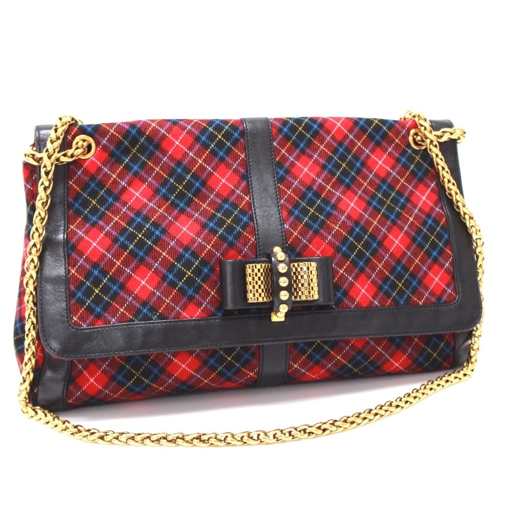 CHRISTIAN LOUBOUTIN SWEET CHARITY CHECKERED SHOULDER BAG: CHRISTIAN LOUBOUTIN Sweet Charity Checkered Shoulder Bag Brand: Christian Louboutin Type/Style: Shoulder Bag Material: Canvas/Leather Color: Red Size: W13.2xH8.9xD2.6inch / W33.5cmxH22.5cmxD6.5cm