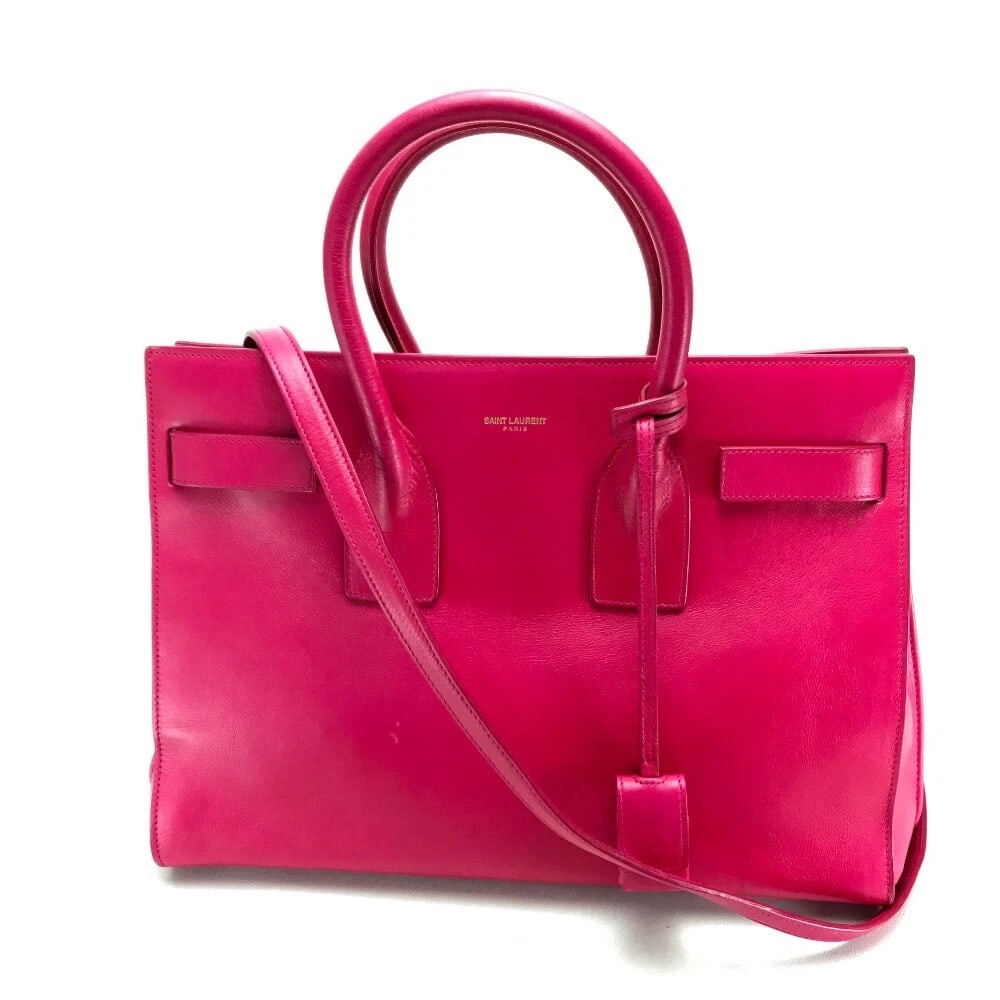 SAINT LAURENT PARIS SMALL CLASSIC SAC-DE JULES HAND BAG: SAINT LAURENT PARIS Small Classic Sac-De Jules Hand Bag Brand: SAINT LAURENT PARIS Type/Style: 2 way bag Material: Leather Color: pink / Fuchsia pink Size: W12.6 x H9.8 x D6.7inch / W32cm x H25cm x D1