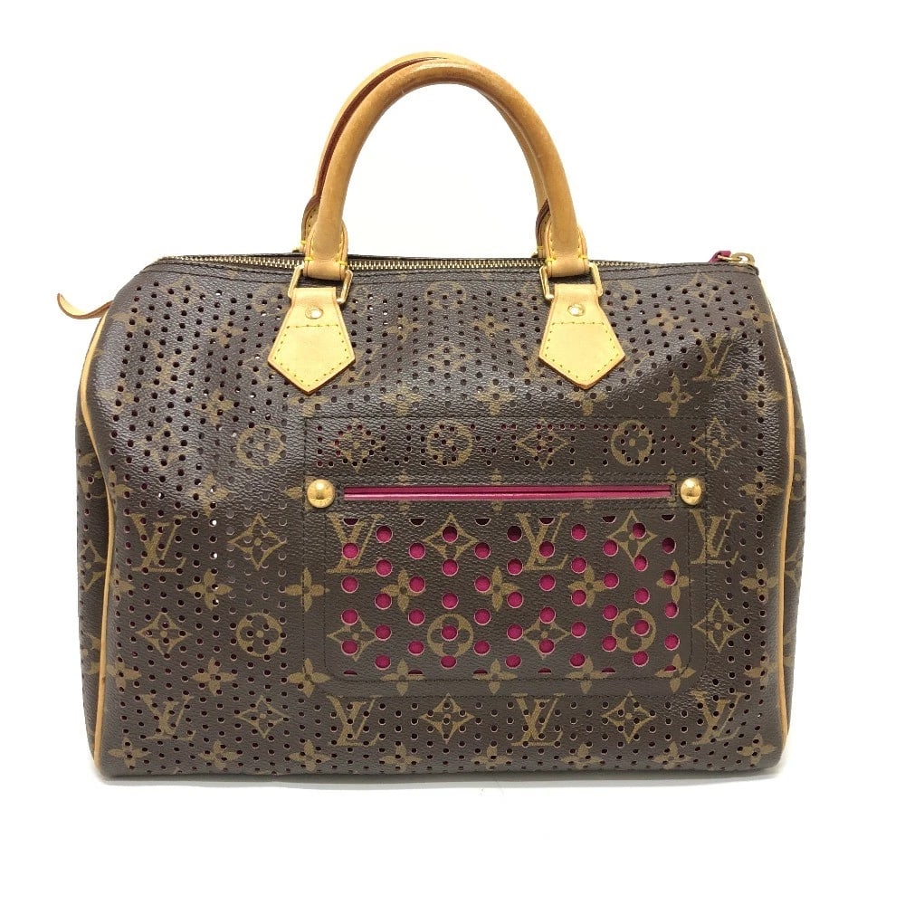 LOUIS VUITTON MONOGRAM PERFO SPEEDY30 HAND BAG: LOUIS VUITTON Monogram Perfo Speedy30 Hand Bag Brand: LOUIS VUITTON Type/Style: Hand Bag Material: MonogramCanvas Color: Fuchsia / Brown / Purple Based / GoldHardware Size: W12.2xH8.7xD7.1inch / W31cm