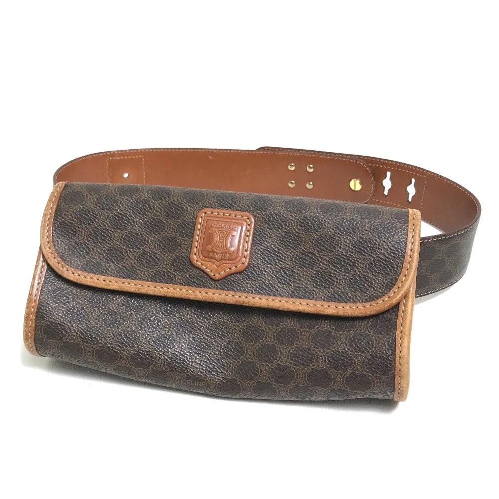CELINE MACADAM 2WAY CLUCH BAG: CELINE Macadam 2WAY Cluch Bag Brand: CELINE Type/Style: Waist Pouch Material: PVC/Leather Color: Brown Size: W7.9xH3.5xD2.0inch / W20cmxH9cmxD5cm Accessories: None Accessories Notice: When