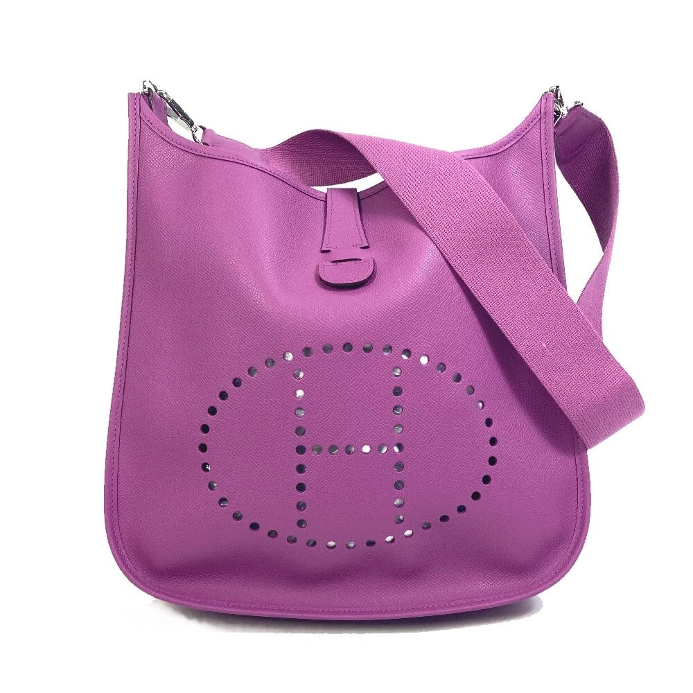 HERMES H LOGO PUNCHING EVELYNE2 GM CROSSBODY SHOULDER BAG: HERMES H logo punching Evelyne2 GM Crossbody Shoulder Bag Brand: HERMES Type/Style: Shoulder Bag Material: Epsom Color: purplexSilverHardware Size: W12.4xH11.6xD3.1inch / W31.5cmxH29.5cmxD8cm Acce