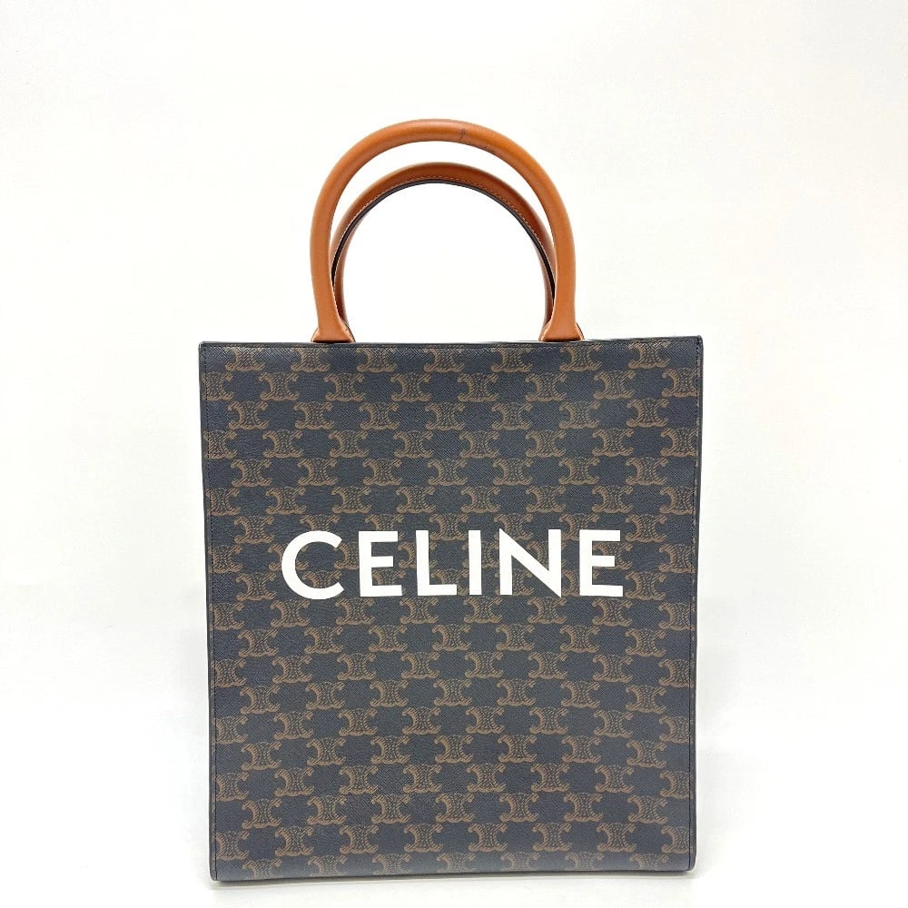 CELINE TRIOMPHE VERTICAL CABAS SMALL BAG BACK HANDBAG: CELINE Triomphe Vertical Cabas Small Bag Back Handbag Brand: CELINE Type/Style: Tote Bag Material: PVC / Leather Color: Brown Size: W11.2xH12.4xD3.1inch / W28.5cmxH31.5cmxD8cm Handle: 12.4inch / 31.5c