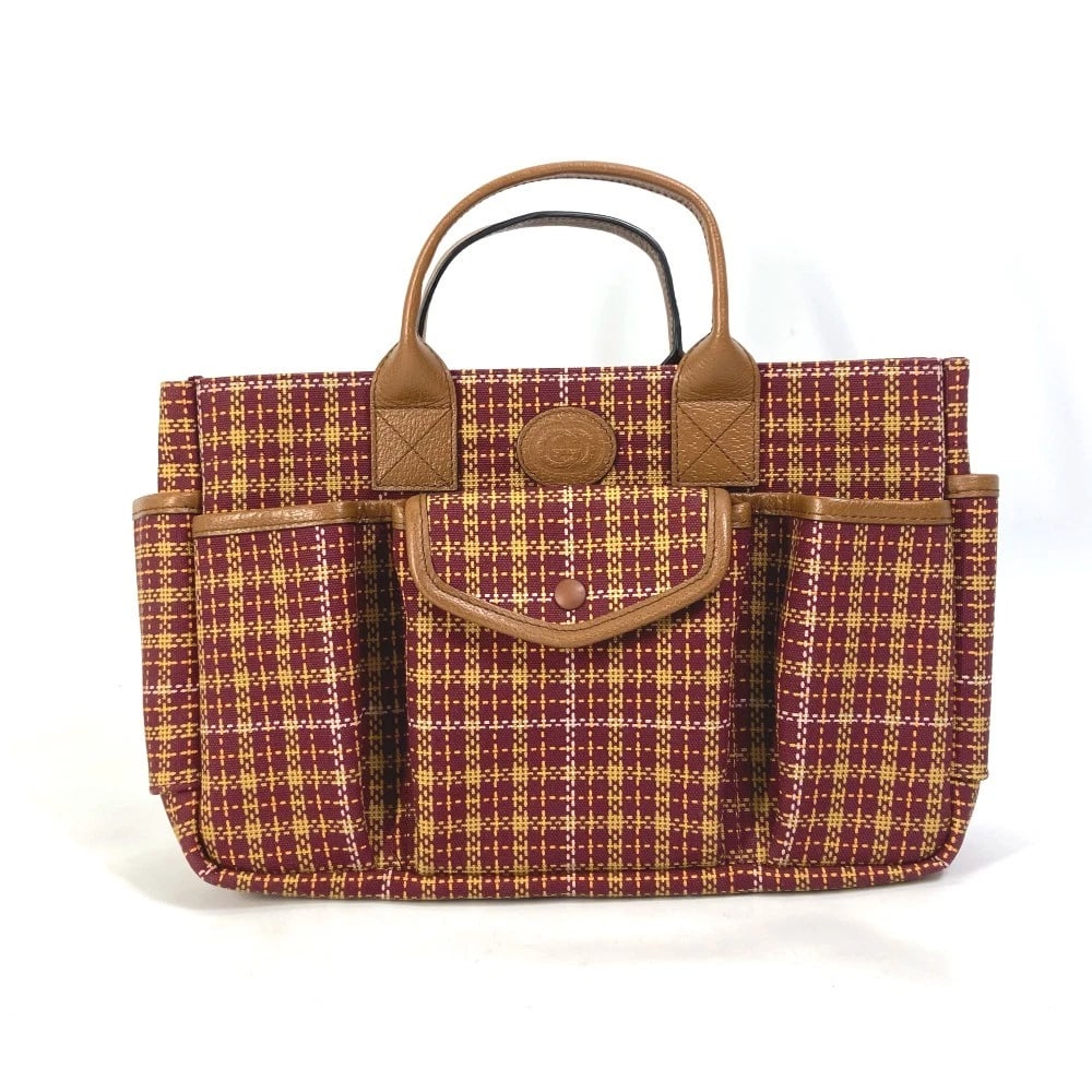 GUCCI CHECK CHILLED LICENSE TOTE BAG HAND BAG: GUCCI check Chilled license Tote Bag Hand Bag Brand: GUCCI Type/Style: Hand Bag Material: Canvas/ Leather Color: Brown/Bordeaux Based Size: W11.0xH7.3xD3.3inch / W28cmxH18.5cmxD8.5cm Accessories: