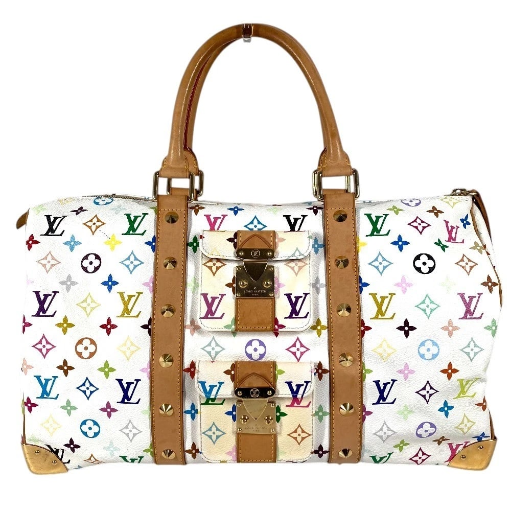 LOUIS VUITTON MONOGRAMMULTICOLORE KEEPALL 45 TRAVEL HAND BAG: LOUIS VUITTON MonogramMulticolore Keepall 45 Travel Hand Bag Brand: Louis Vuitton Type/Style: Duffle Bag Material: Monogram Multicolor Canvas Color: Blanc/white Size: W17.9xH9.3xD7.9inch / W45.5cmxH23