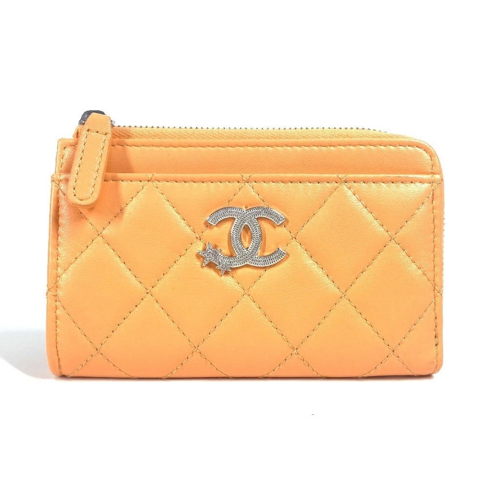 CHANEL WALLET COIN CARD CASE STAR LOGO FRAGT CASE COIN PURSE: CHANEL Wallet Coin Card Case Star Logo Fragt case coin purse Brand: CHANEL Type/Style: coin purse Material: lambskin Leather Color: orange Size: W5.1xH3.1inch / W13cmxH8cm Accessories: None