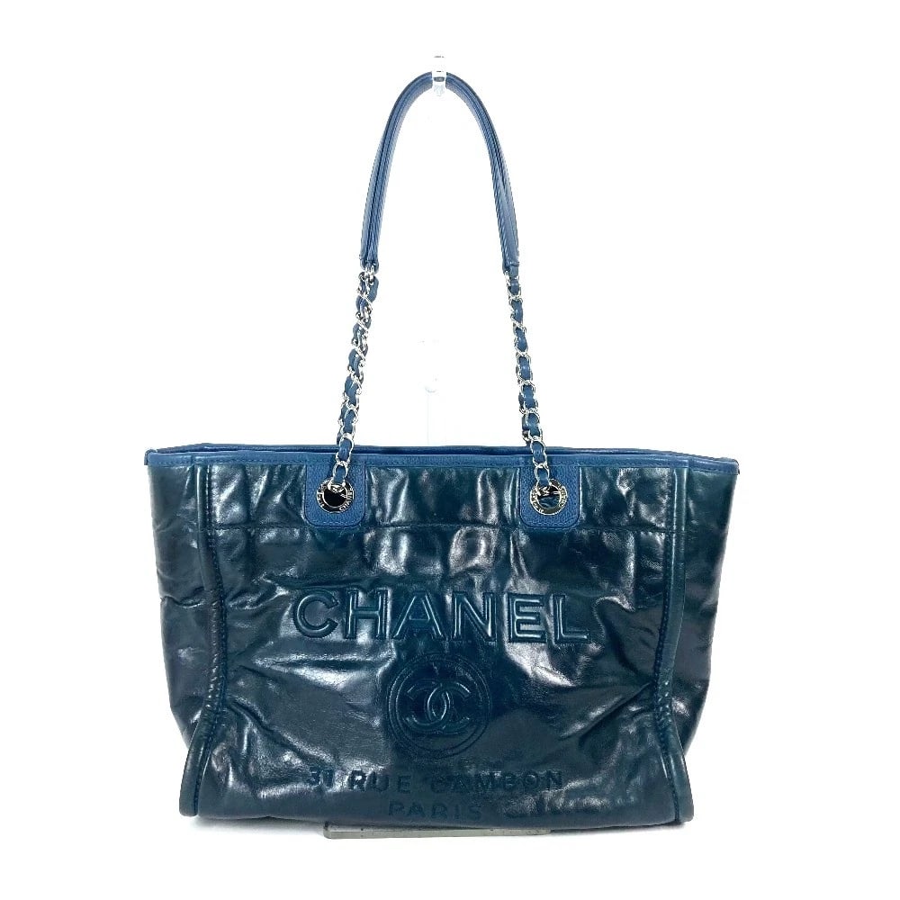 CHANEL LOGO TOTE BAG SHOULDER BAG: CHANEL Logo Tote Bag Shoulder bag Brand: CHANEL Type/Style: Shoulder Bag Material: Leather Color: Navy Size: W13.0xH9.6xD6.3inch / W33cmxH24.5cmxD16cm Accessories: None Accessories Notice: When
