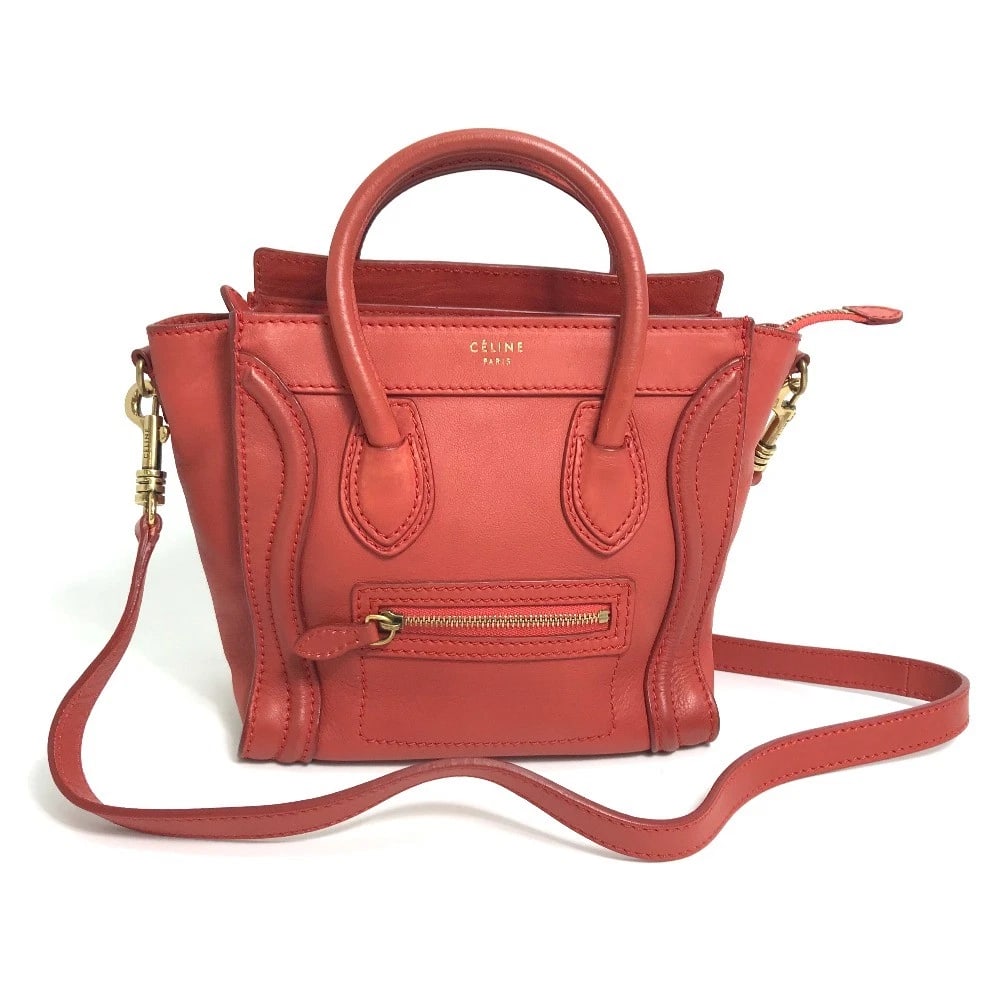 CELINE NANO SHOPPER LUGGAGE HAND BAG SHOULDER BAG: CELINE Nano Shopper Luggage Hand Bag Shoulder Bag Brand: CELINE Type/Style: Hand Bag Material: Leather Color: Lipstick Red / Red Size: W7.7xH7.5xD3.1inch / W19.5cmxH19cmxD8cm Accessories: None