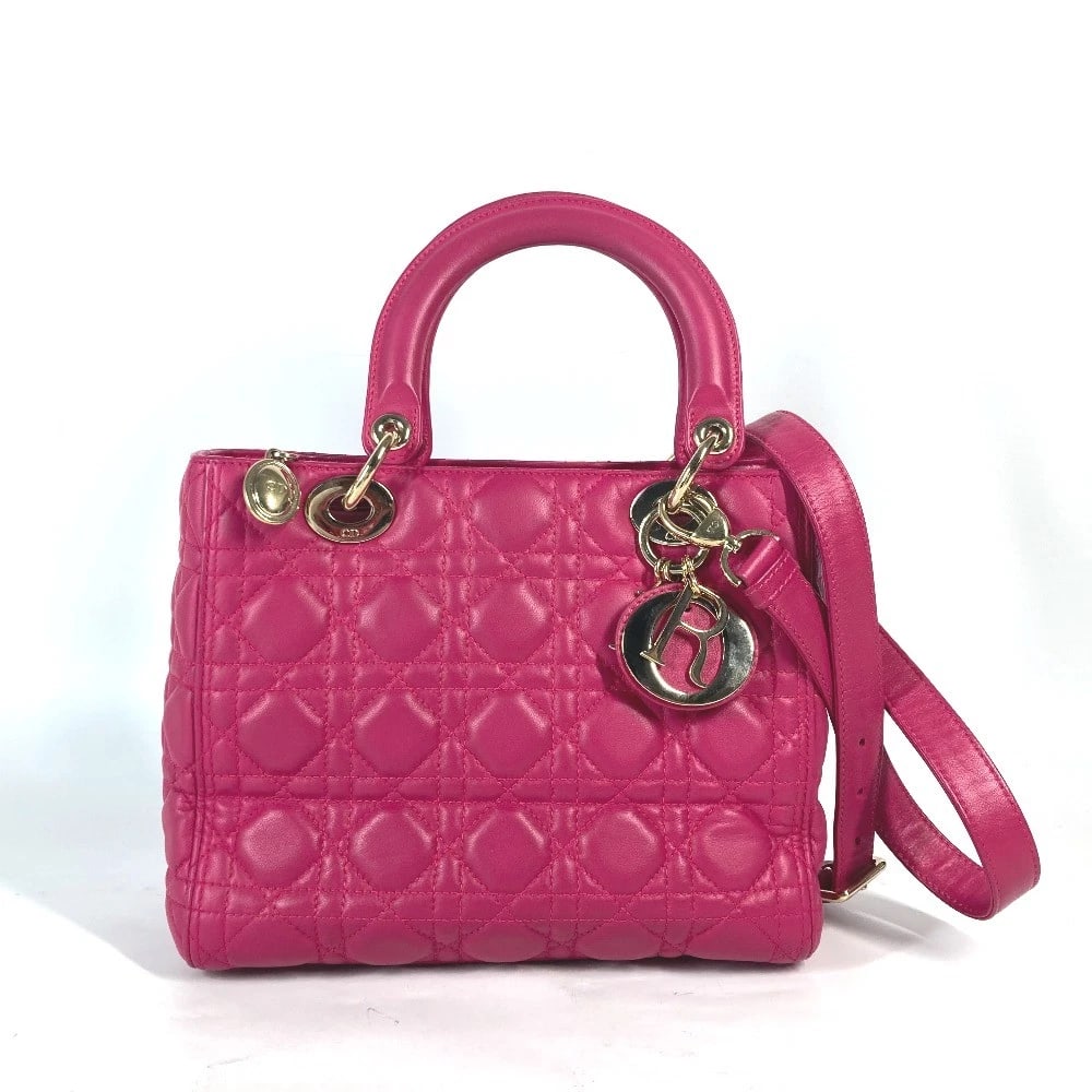 CHRISTIAN DIOR TOTE BAG SHOULDER BAG: CHRISTIAN DIOR Tote Bag Shoulder Bag Brand: Dior Type/Style: Hand Bag Material: Lambskin Leather Color: pink / GoldHardware Size: W9.3xH7.7xD3.9inch / W23.5cmxH19.5cmxD10cm Accessories: None <