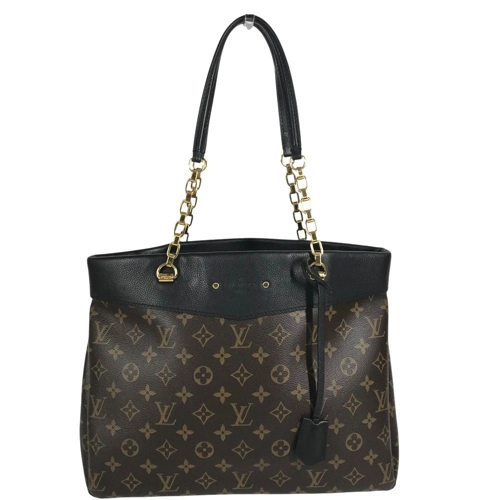 LOUIS VUITTON MONOGRAM PALLAS SHOPPER TOTE BAG: LOUIS VUITTON Monogram Pallas Shopper Tote Bag Brand: LOUIS VUITTON Type/Style: Shoulder Bag Material: Monogram Canvas / Leather Color: Brown x Black Size: W13.8xH10.6xD4.5inch / W35cmxH27cmxD11.5cm