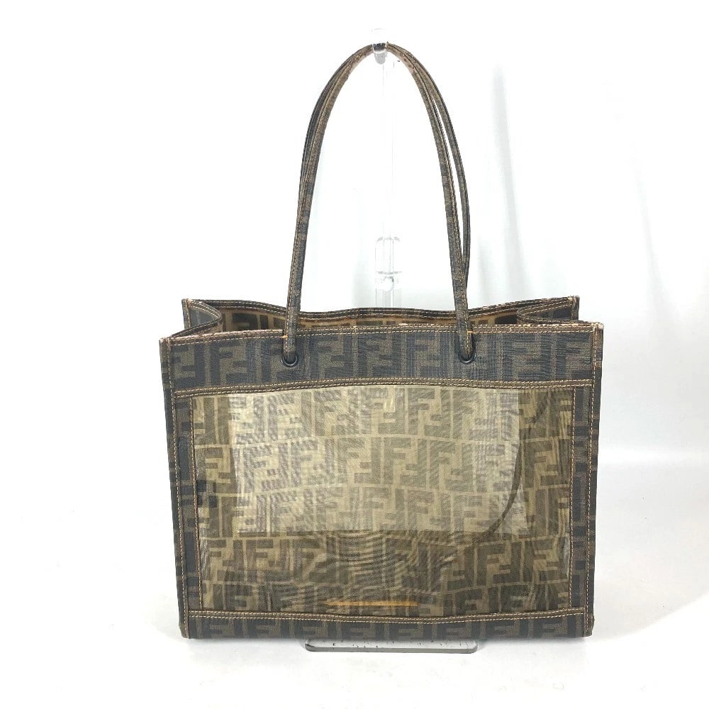 FENDI MESH BAG BEACH BAG ZUCCA TOTE BAG: FENDI Mesh Bag Beach Bag Zucca Tote bag Brand: FENDI Type/Style: Shoulder Bag Material: Coated leather Color: Brown Size: W13.6xH10.8xD4.1inch / W34.5cmxH27.5cmxD10.5cm Accessories: None Accessories