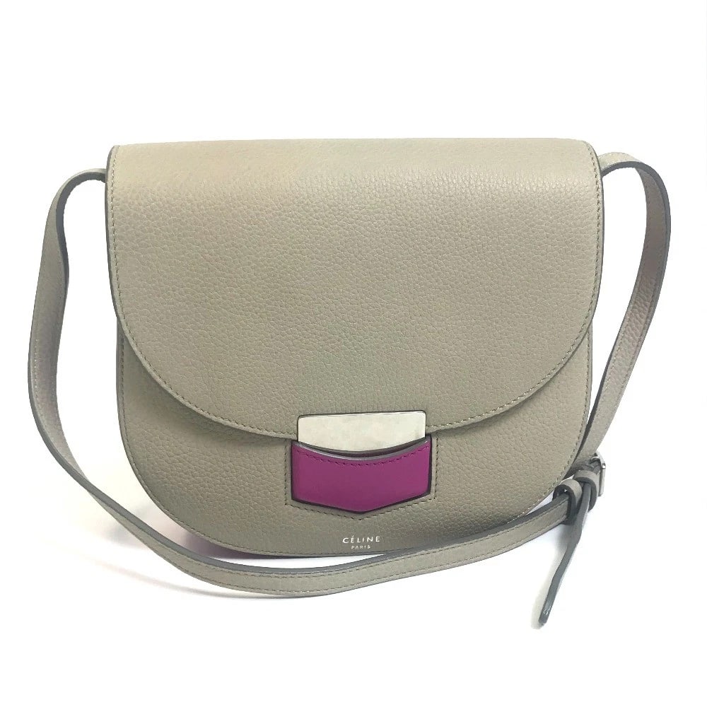 CELINE BICOLOR TROTTER SMALL CROSSBODY SHOULDER BAG: CELINE Bicolor Trotter small Crossbody Shoulder Bag Brand: CELINE Type/Style: Shoulder Bag Material: Leather Color: Gray / purple pink Size: W7.5xH6.7xD2.0inch / W19cmxH17cmxD5cm Accessories: None