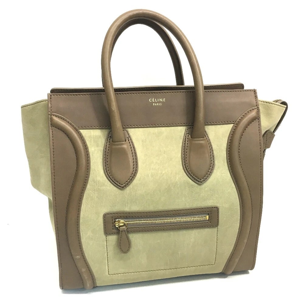 CELINE MINI SHOPPER LUGGAGE TOTE BAG HAND BAG: CELINE Mini Shopper Luggage Tote Bag Hand Bag Brand: CELINE Type/Style: None Material: Leather Color: BeigexBrownBased Size: W12.0 x H11.8 x D6.9inch / W30.5cm x H30cm x D17.5cm Accessories: None