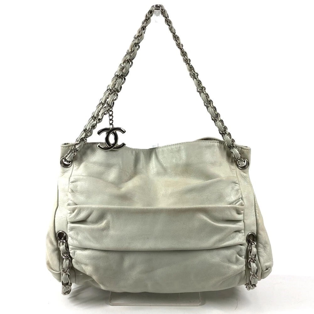 CHANEL DOUBLE CHAIN CC MARK LOGO CHARM INCLUDED BAG: CHANEL Double Chain CC Mark logo charm included Bag Brand: CHANEL Type/Style: Shoulder Bag Material: Leather Color: White Size: W12.4xH8.9xD5.5inch / W31.5cmxH22.5cmxD14cm Accessories: None