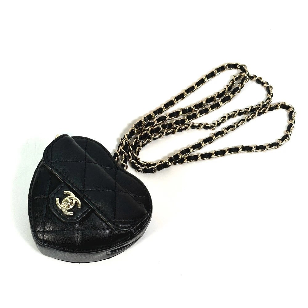 CHANEL CC MARK CC NECK STRAP MINI HEART SHAPE COIN PURSE: CHANEL CC Mark CC neck strap mini heart shape Coin Purse Brand: CHANEL Type/Style: accessory case Material: lambskin leather Color: Black Size: W3.1xH2.6inch / W8cmxH6.5cm Accessories: None