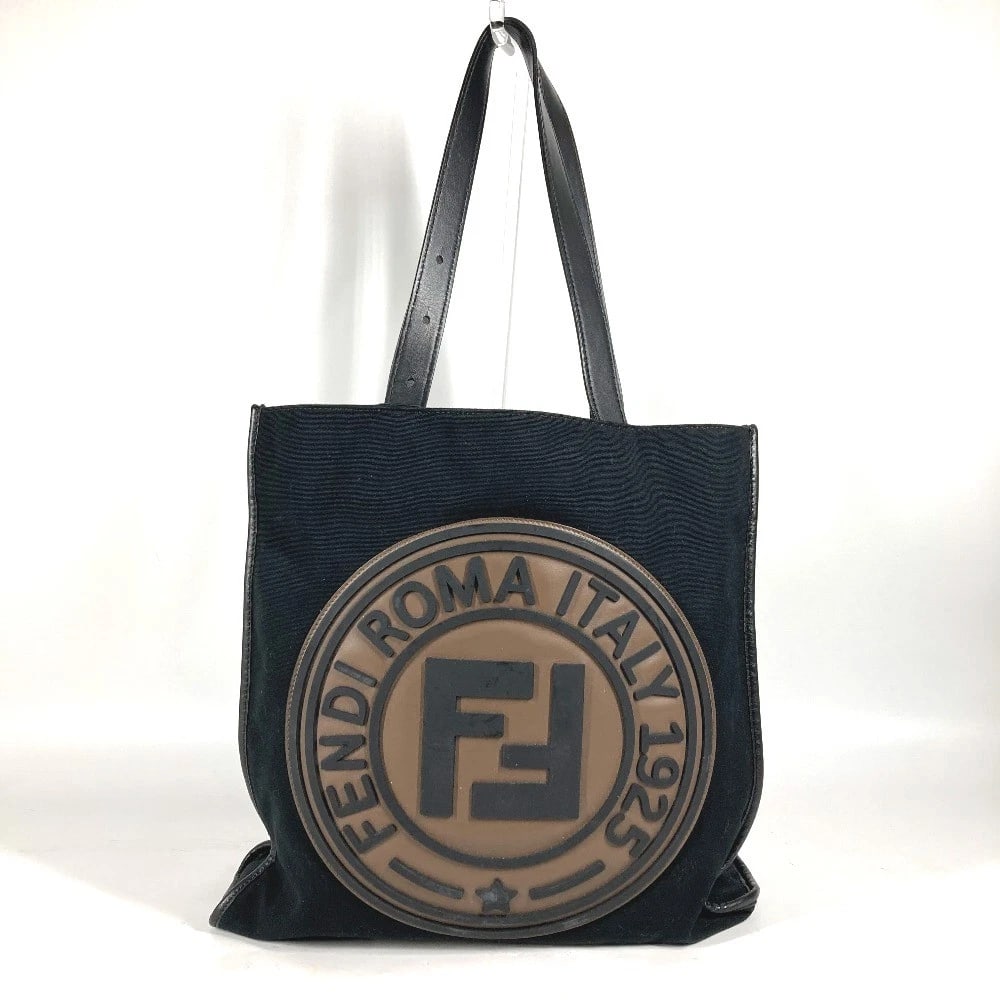 FENDI VERTICAL SHOULDER BAG LOGO FF BAG TOTE BAG: FENDI Vertical Shoulder Bag Logo FF Bag Tote Bag Brand: FENDI Type/Style: Tote Bag Material: Canvas/Leather Color: Black / Brown Size: W14.0xH14.2xD3.5inch / W35.5cmxH36cmxD9cm Accessories: None <