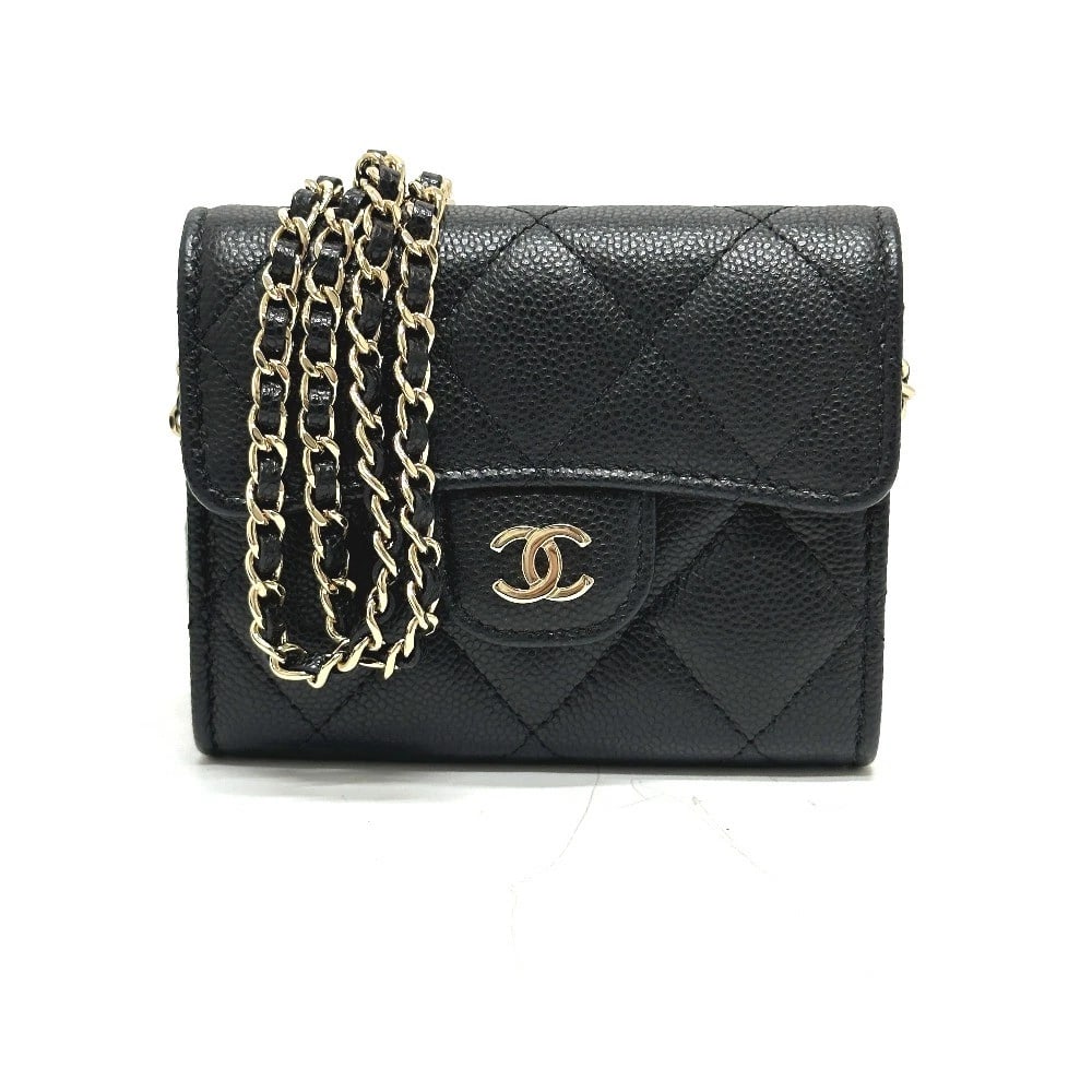 CHANEL CC MARK MATELASSE POCHETTE COIN PURSE: CHANEL CC Mark Matelasse Pochette coin purse Brand: CHENEL Type/Style: chain wallet Material: Caviar Leather Color: Black / GoldHardware Size: W4.3xH3.5xD1.0inch / W11cmxH9cmxD2.5cm Accessories: N