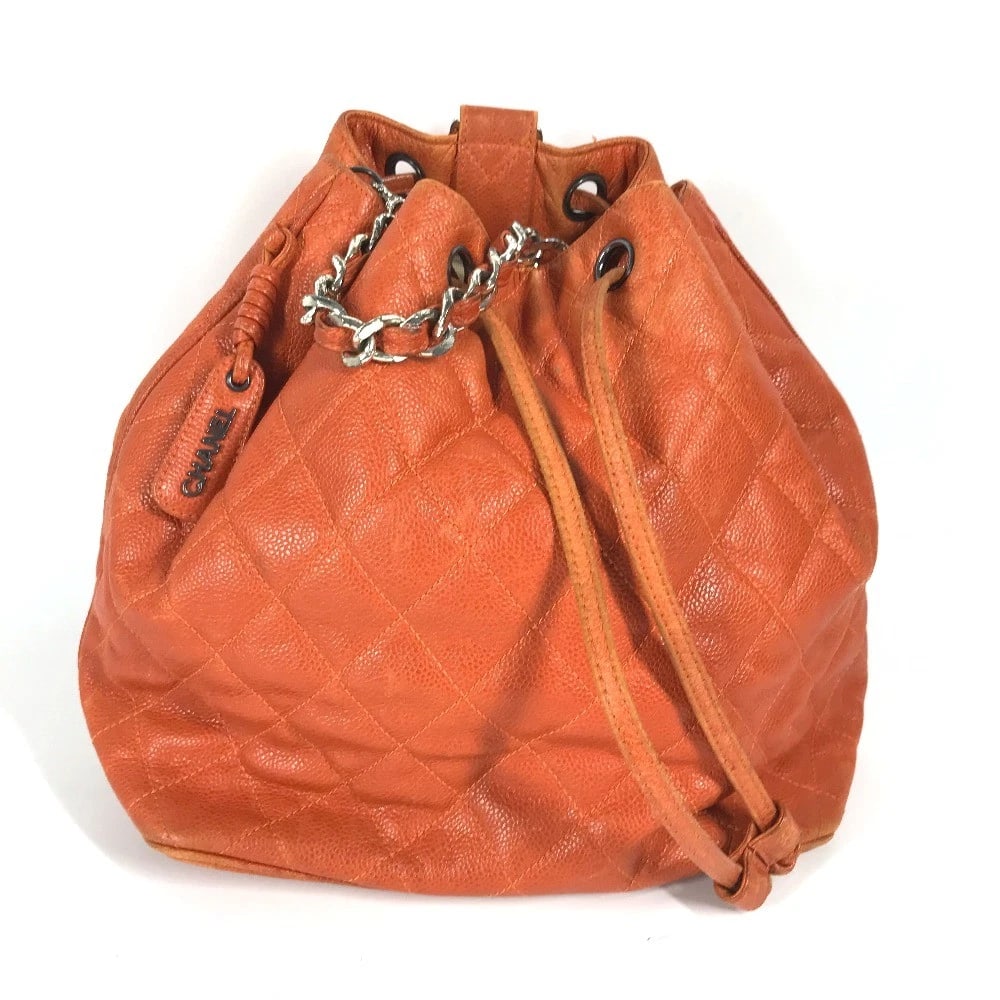 CHANEL BACKPACK BAG MATELASSE QUILTED DRAWSTRING BAG: CHANEL Backpack Bag Matelasse Quilted Drawstring Bag Brand: CHANEL Type/Style: Shoulder Bag Material: Caviar Leather Color: Orange Size: W10.8xH10.8xD5.7inch / W27.5cmxH27.5cmxD14.5cm Accessories: