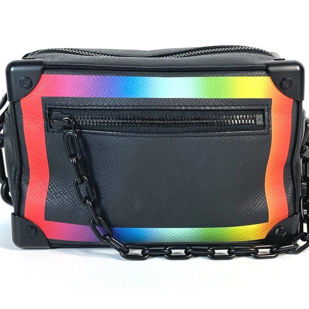 LOUIS VUITTON TAIGA RAINBOW MINI SOFT TRUNK BAG: LOUIS VUITTON Taiga Rainbow Mini Soft Trunk Bag Brand: Louis Vuitton Type/Style: Shoulder Bag Material: Taiga Leather Color: Black / Multicolor Size: W7.1xH4.5xD2.8inch / W18cmxH11.5cmxD7cm Access