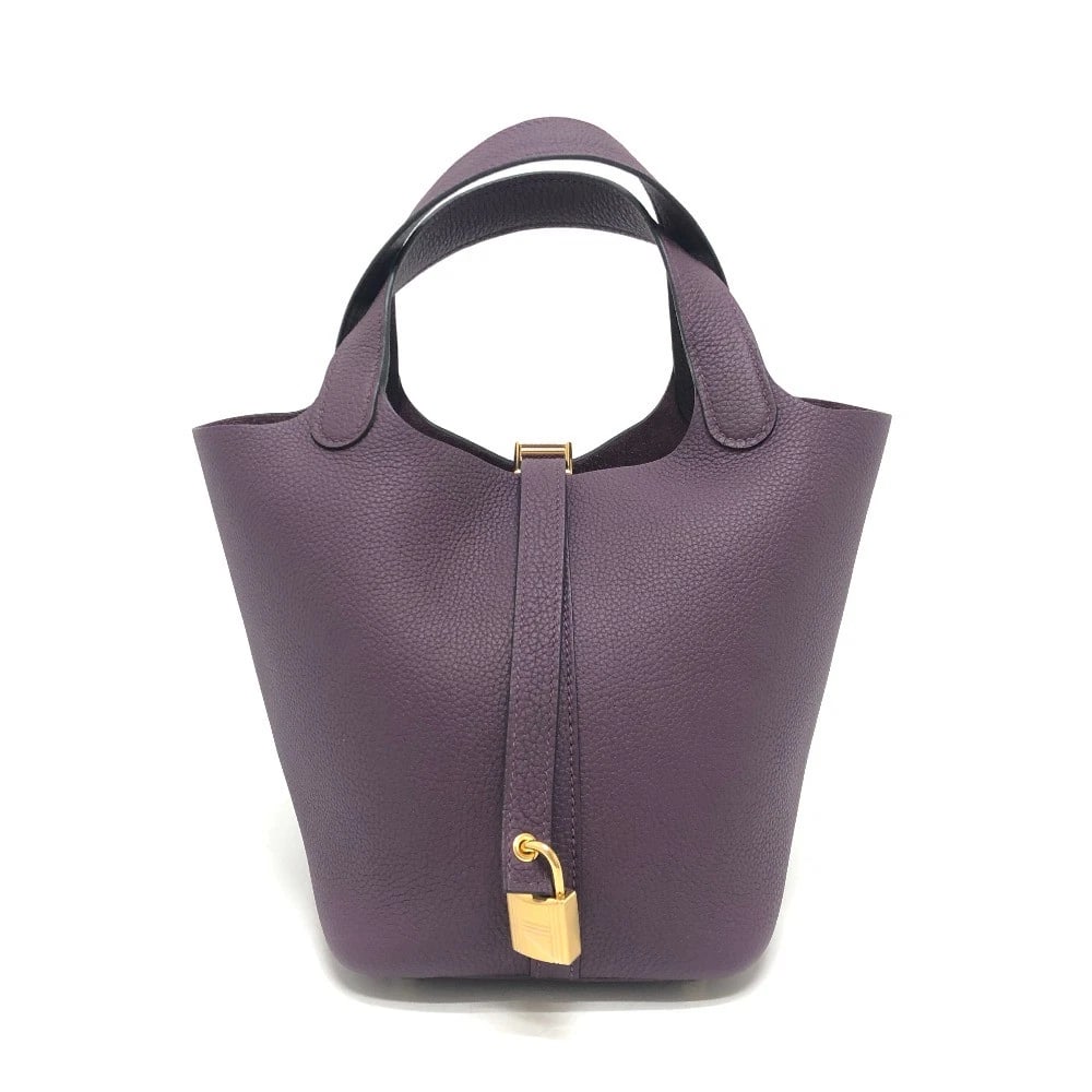 HERMES PICOTIN LOCK PM HANDBAG BAG HAND BAG: HERMES Picotin Lock PM Handbag Bag Hand Bag Brand: HERMES Type/Style: Hand Bag Material: Taurillon Clece Color: purplexGoldHardware Size: W7.1xH7.1xD5.3inch / W18cmxH18cmxD13.5cm Accessories: None