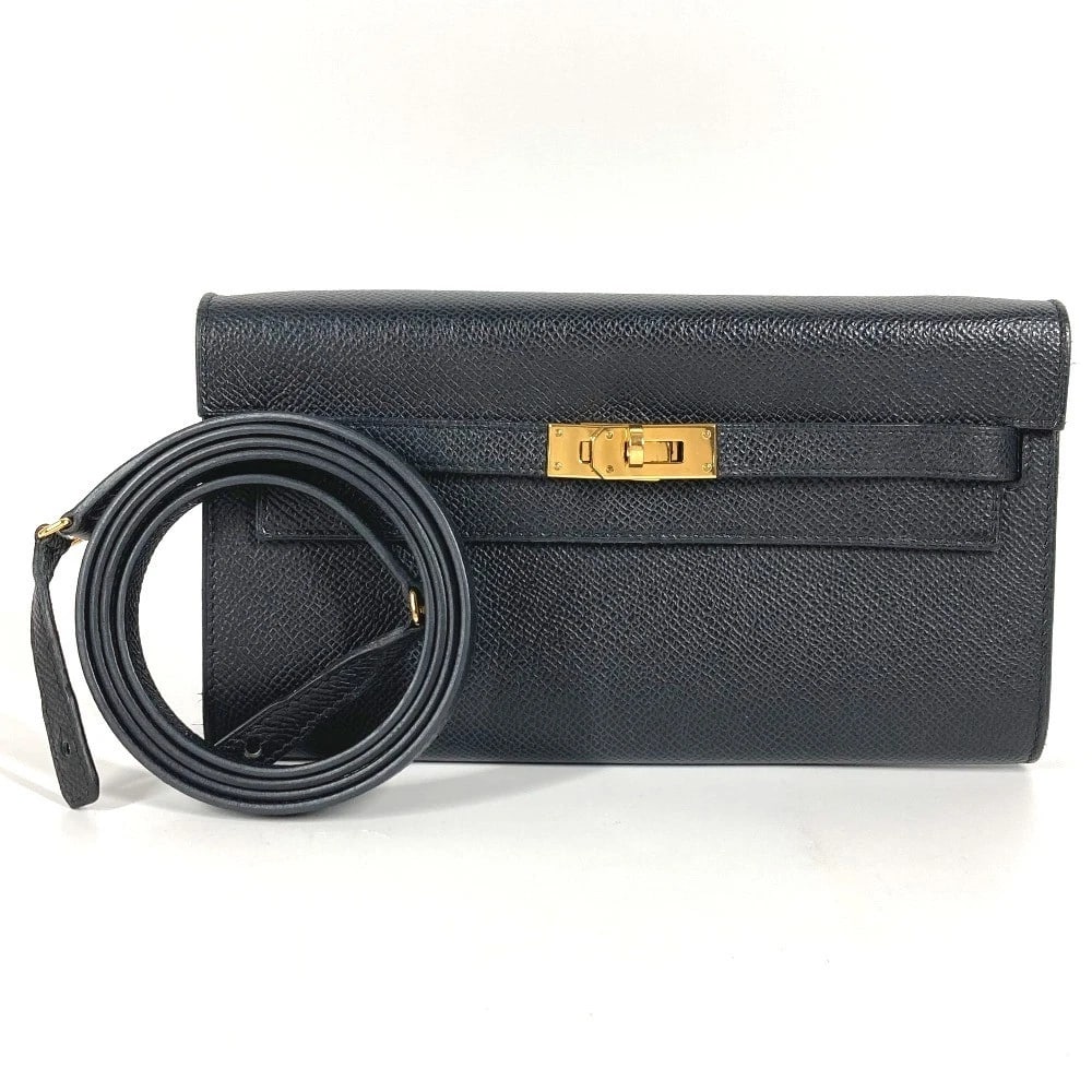 HERMES SHOULDER WALLET KELLY WALLET LONG TO GO SHOULDER BAG: HERMES Shoulder wallet Kelly wallet long to go Shoulder Bag Brand: HERMES Type/Style: Long Wallet Material: Epsom Color: Black / GoldHardware Size: W8.1xH4.5inch / W20.5cmxH11.5cm Accessories: Non