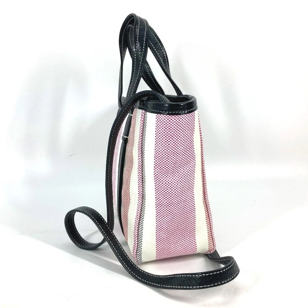 BALENCIAGA BARBES SMALL 2WAY SHOULDER BAG: BALENCIAGA BARBES SMALL 2WAY Shoulder Bag Brand: BALENCIAGA Type/Style: Hand Bag Material: Leather / Raffia Color: pink / white / black Size: W9.1xH7.5xD3.9inch / W23cmxH19cmxD10cm Accessories: No