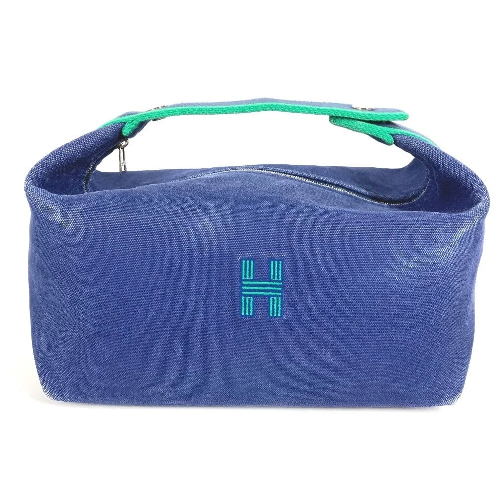 HERMES BRIDEA BLACK GM POUCH VANITY BAG: HERMES Bridea Black GM pouch vanity bag Brand: HERMES Type/Style: Hand Bag Material: cotton Color: blue/green Size: W9.4xH5.1xD5.9inch / W24cmxH13cmxD15cm Accessories: None Accessories Not
