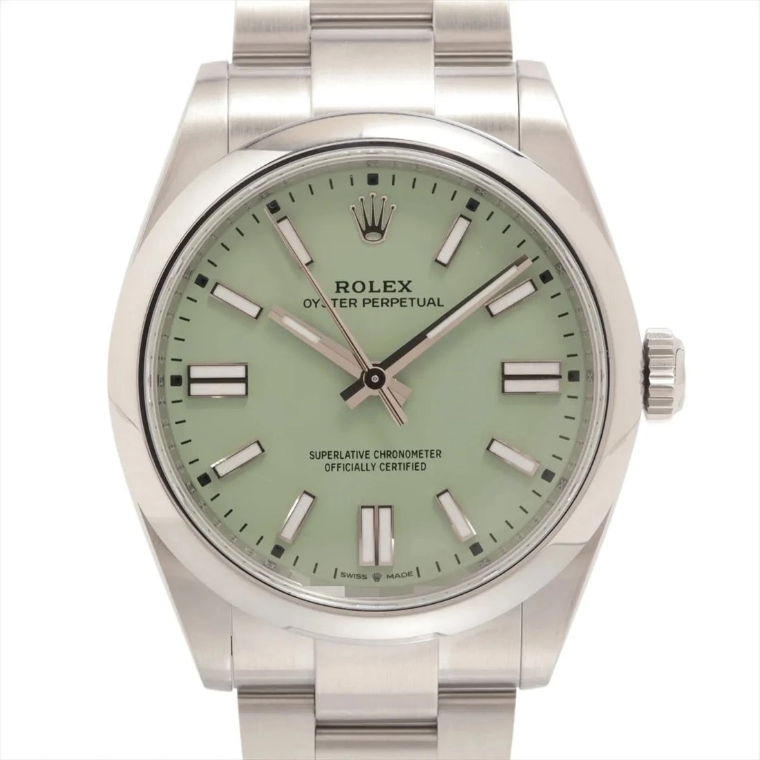 ROLEX OYSTER PERPETUAL 41 SS AT PISTACHIO DIAL WATCH: Rolex Oyster Perpetual 41 Ss At Pistachio Dial Watch Brand: Rolex Type/Style: Wristwatch Material: SS Color: Dial Color pistachios Size: Case:W1.6 x H1.6inch / W41 x H41 Circumference of
