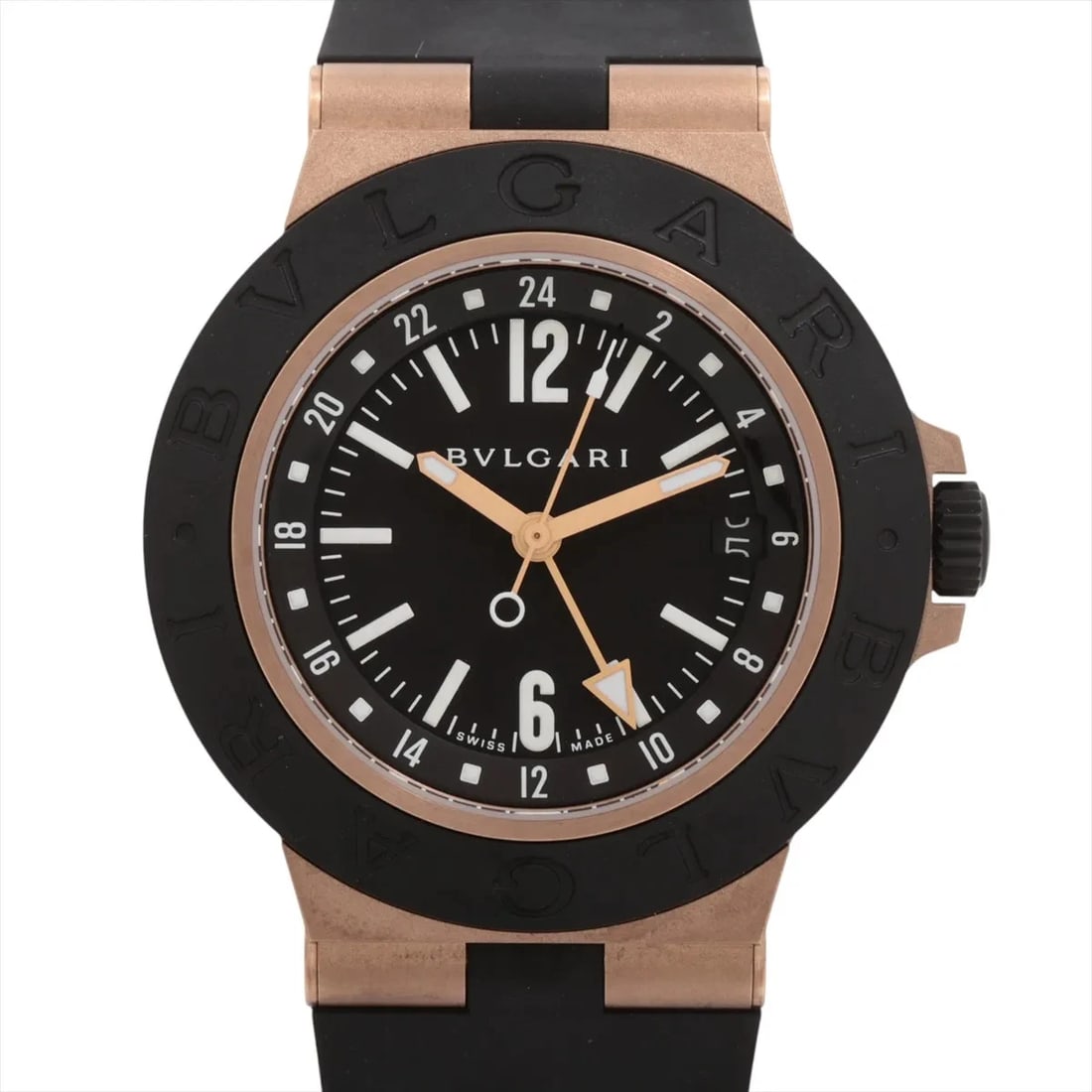 BVLGARI ALUMINUM BRONZE RUBBER X BRONZE AT BLACK DIAL WATCH: Bvlgari Aluminum Bronze Rubber X Bronze At Black Dial Watch Brand: Bvlgari Type/Style: Wristwatch Material: Bronze x rubber Color: Dial Color Black Size: Case:W1.6 x H1.6inch / W40 x H40 Circumference