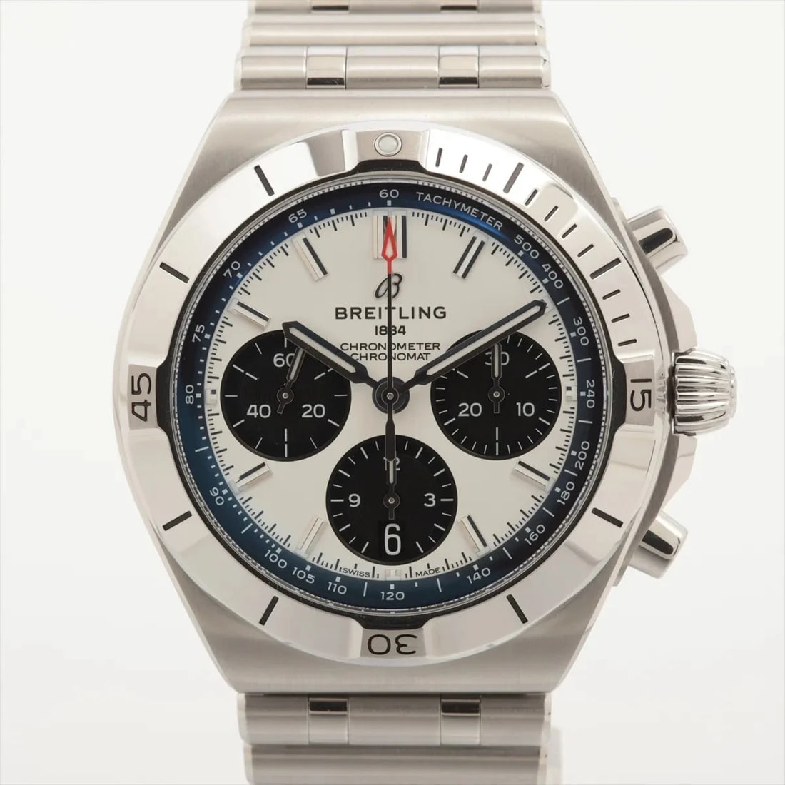 BREITLING CHRONOMAT SS AT WHITE DIAL WATCH: Breitling Chronomat Ss At White Dial Watch Brand: Breitling Type/Style: Wristwatch Material: SS Color: Dial Color White Size: Case:W1.6 x H1.6inch / W41 x H41 Circumference of Wrist:6.5inch / 16.5