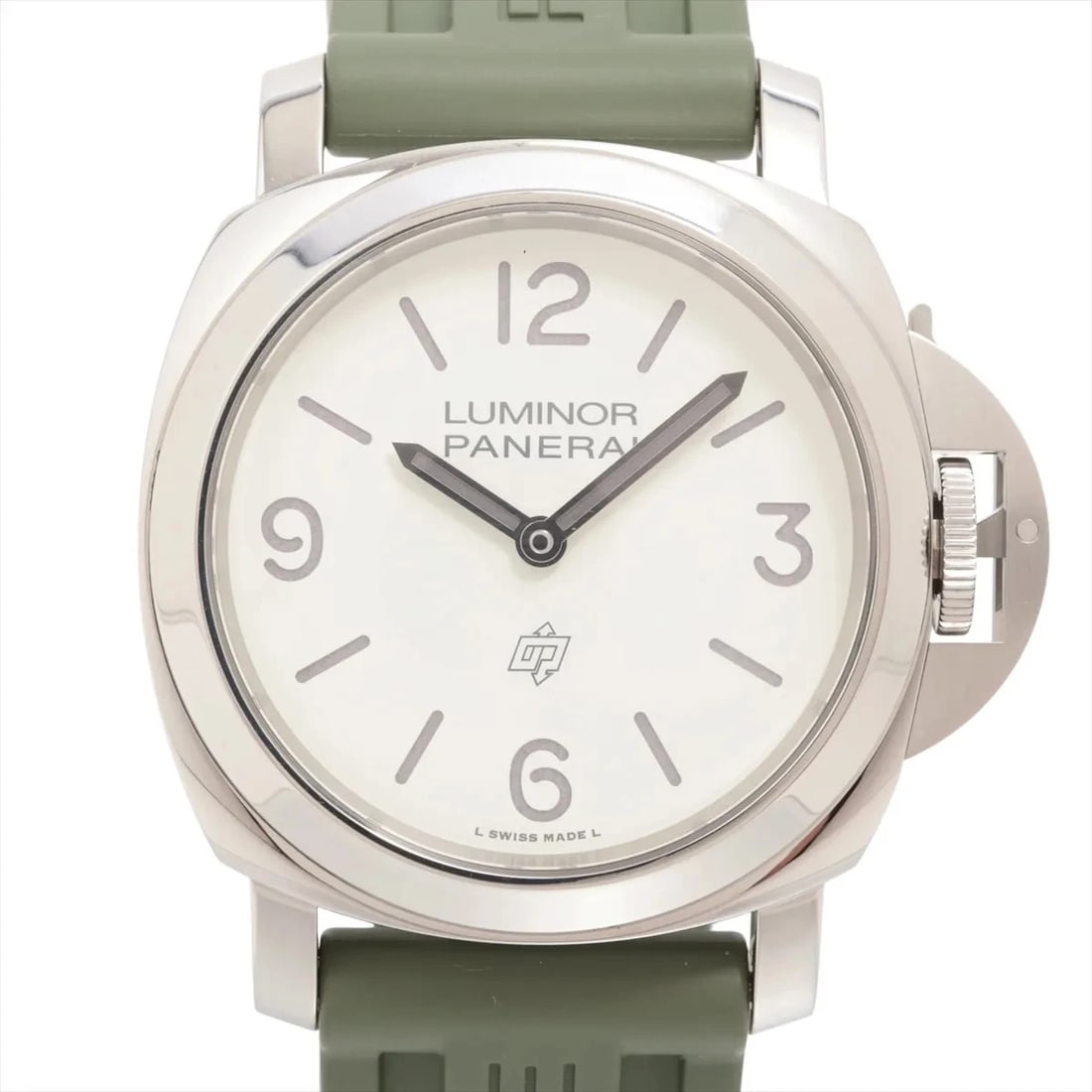 PANERAI LUMINOR BASS LOGO SS & RUBBER WHITE DIAL WATCH: Panerai Luminor Bass Logo Ss & Rubber White Dial Watch Brand: Panerai Type/Style: Wristwatch Material: SS & Rubber Color: Dial Color White Size: Case:W1.6 x H1.6inch / W44 x H44 Circumference of Wrist