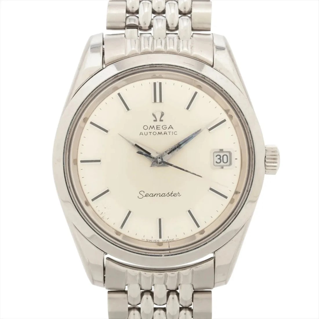 OMEGA SEAMASTER SS AT SILVER WATCH: Omega Seamaster Ss At Silver Watch Brand: Omega Type/Style: Wristwatch Material: SS Color: Dial Color Silver Size: Case:W1.2 x H1.2inch / W35 x H35 Circumference of Wrist:7.1inch / 18 Accessories: