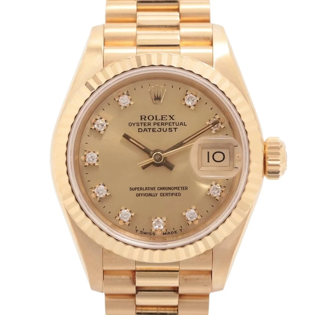 ROLEX LADY DATEJUST YG AT CHAMPAGNE WATCH: Rolex Lady Datejust Yg At Champagne Watch Brand: Rolex Type/Style: Wristwatch Material: YG Color: Dial Color Champagne Size: Case:W0.8 x H0.8inch / W26 x H26 Circumference of Wrist:6.3inch / 16