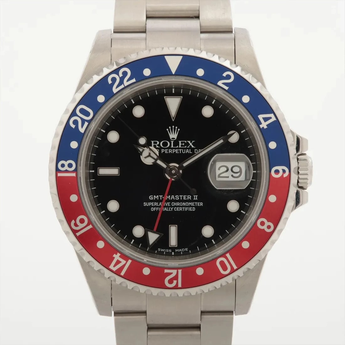 ROLEX GMT MASTER II SS AT BLACK DIAL WATCH: Rolex Gmt Master Ii Ss At Black Dial Watch Brand: Rolex Type/Style: Wristwatch Material: SS Color: Dial Color Black Size: Case:W1.6 x H1.6inch / W40 x H40 Circumference of Wrist:7.3inch / 18.5