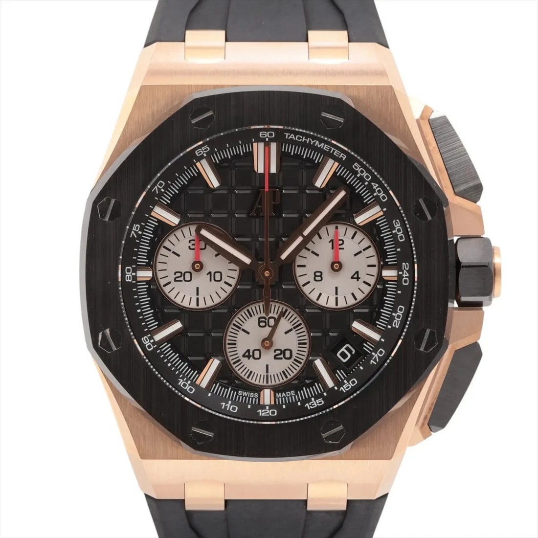 AUDEMARS PIGUET ROYAL CHRONOGRAPH CE?PG WATCH: Audemars Piguet Royal Chronograph Ce?Pg Watch Brand: Audemars Piguet Type/Style: Wristwatch Material: PG x CE x rubber Color: Dial Color Black Size: Case:W1.6 x H1.6inch / W43 x H43 Circumference of W