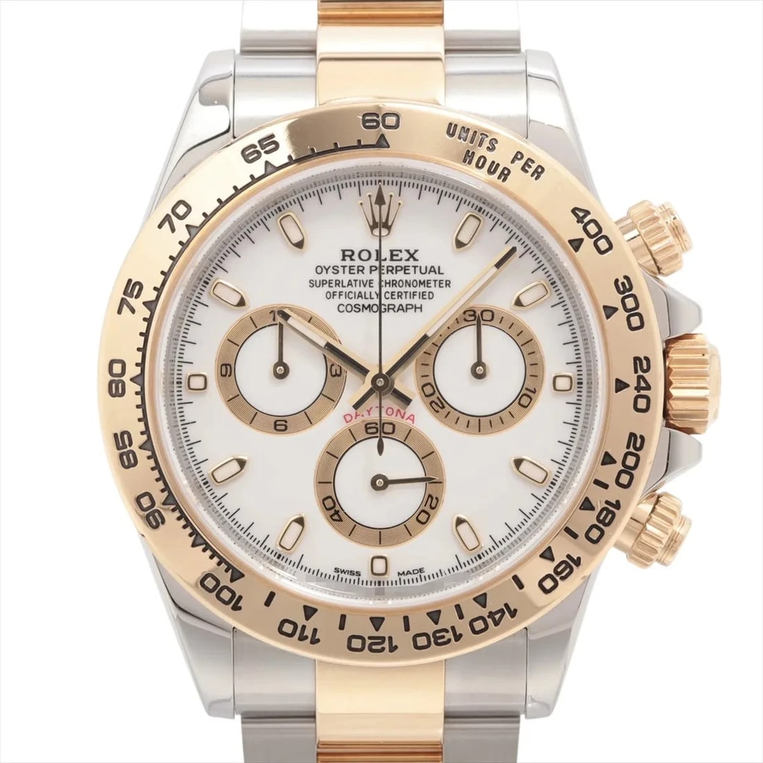 ROLEX COSMOGRAPH DAYTONA AT WHITE DIAL WATCH: Rolex Cosmograph Daytona At White Dial Watch Brand: Rolex Type/Style: Wristwatch Material: SS?YG Color: Dial Color White Size: Case:W1.6 x H1.6inch / W40 x H40 Circumference of Wrist:7.5inch / 19