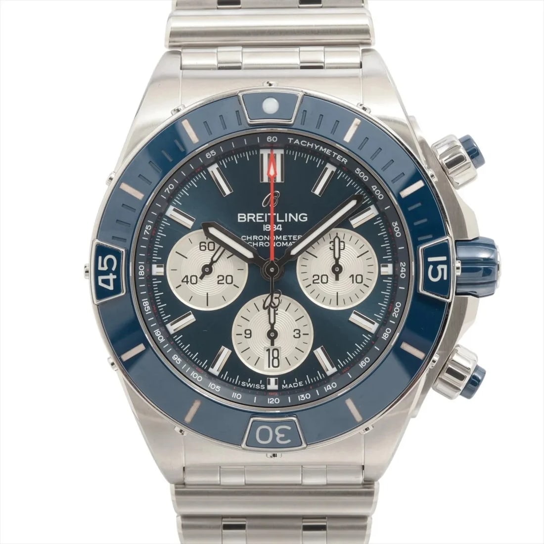 BREITLING SUPER CHRONOMAT 44 SS AT BLUE DIAL WATCH: Breitling Super Chronomat 44 Ss At Blue Dial Watch Brand: Breitling Type/Style: Wristwatch Material: SS Color: Dial Color Blue Size: Case:W1.6 x H1.6inch / W44 x H44 Circumference of Wrist:8.5inch / 2