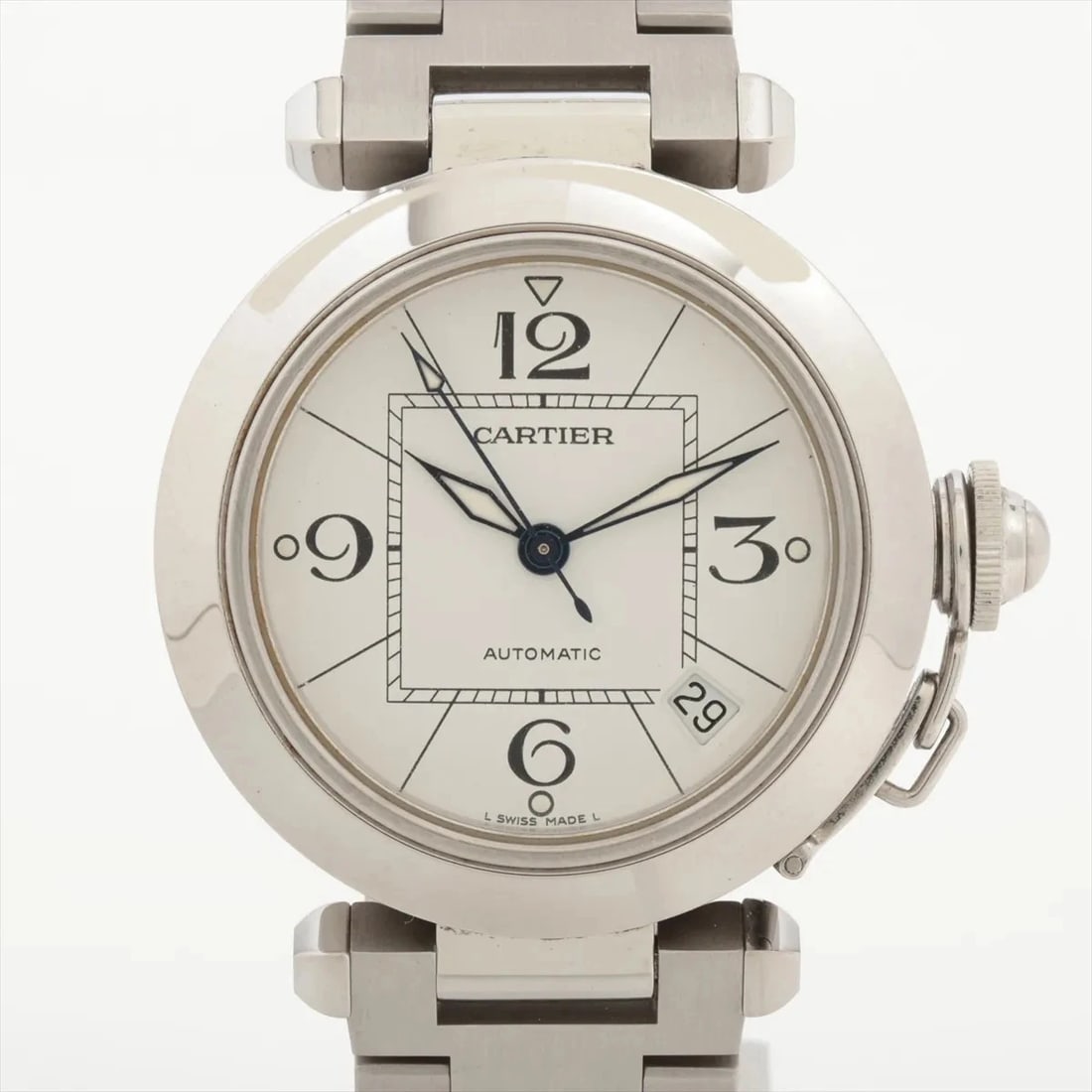 CARTIER PASHA SS AT WHITE DIAL WATCH: Cartier Pasha Ss At White Dial Watch Brand: Cartier Type/Style: Wristwatch Material: SS Color: Dial Color White Size: Case:W1.2 x H1.2inch / W35 x H35 Circumference of Wrist:6.3inch / 16 Accessori