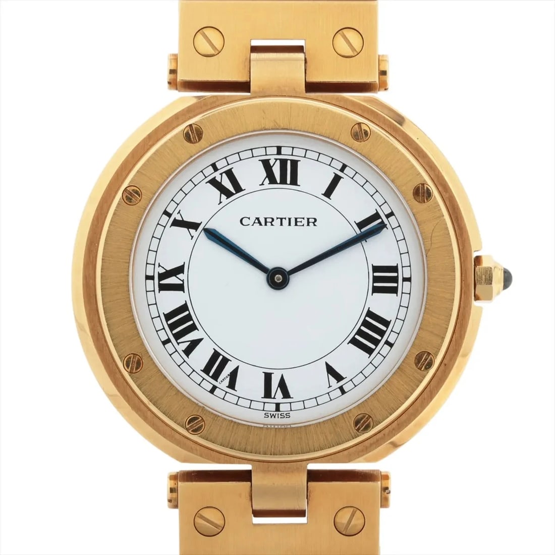 CARTIER SANTOS LM YG QZ WHITE DIAL WATCH: Cartier Santos Lm Yg Qz White Dial Watch Brand: Cartier Type/Style: Wristwatch Material: YG Color: Dial Color White Size: Case:W1.2 x H0.8inch / W31.6 x H29 Circumference of Wrist:6.9inch / 17.5