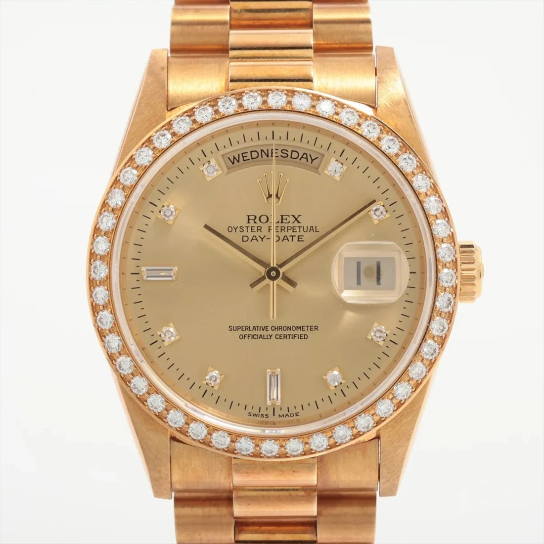 ROLEX DAY-DATE YG AT CHAMPAGNE WATCH: Rolex Day-Date Yg At Champagne Watch Brand: Rolex Type/Style: Wristwatch Material: YG Color: Dial Color Champagne Size: Case:W1.2 x H1.2inch / W36 x H36 Circumference of Wrist:6.7inch / 17 Accesso