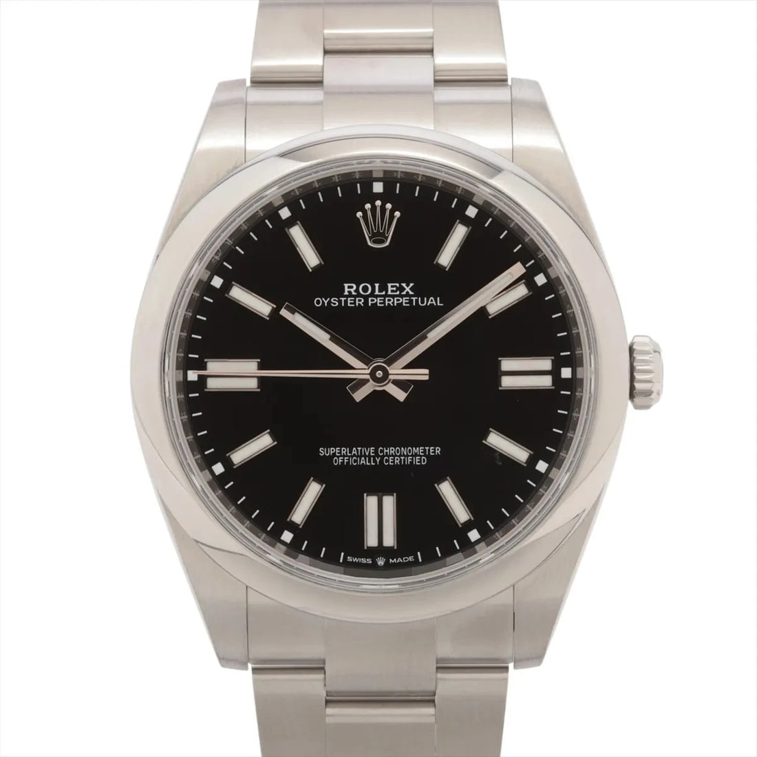ROLEX OYSTER PERPETUAL 41 SS AT BRIGHT BLACK DIAL WATCH: Rolex Oyster Perpetual 41 Ss At Bright Black Dial Watch Brand: Rolex Type/Style: Wristwatch Material: SS Color: Dial Color bright black Size: Case:W1.6 x H1.6inch / W41 x H41 Circumference of Wrist:7.