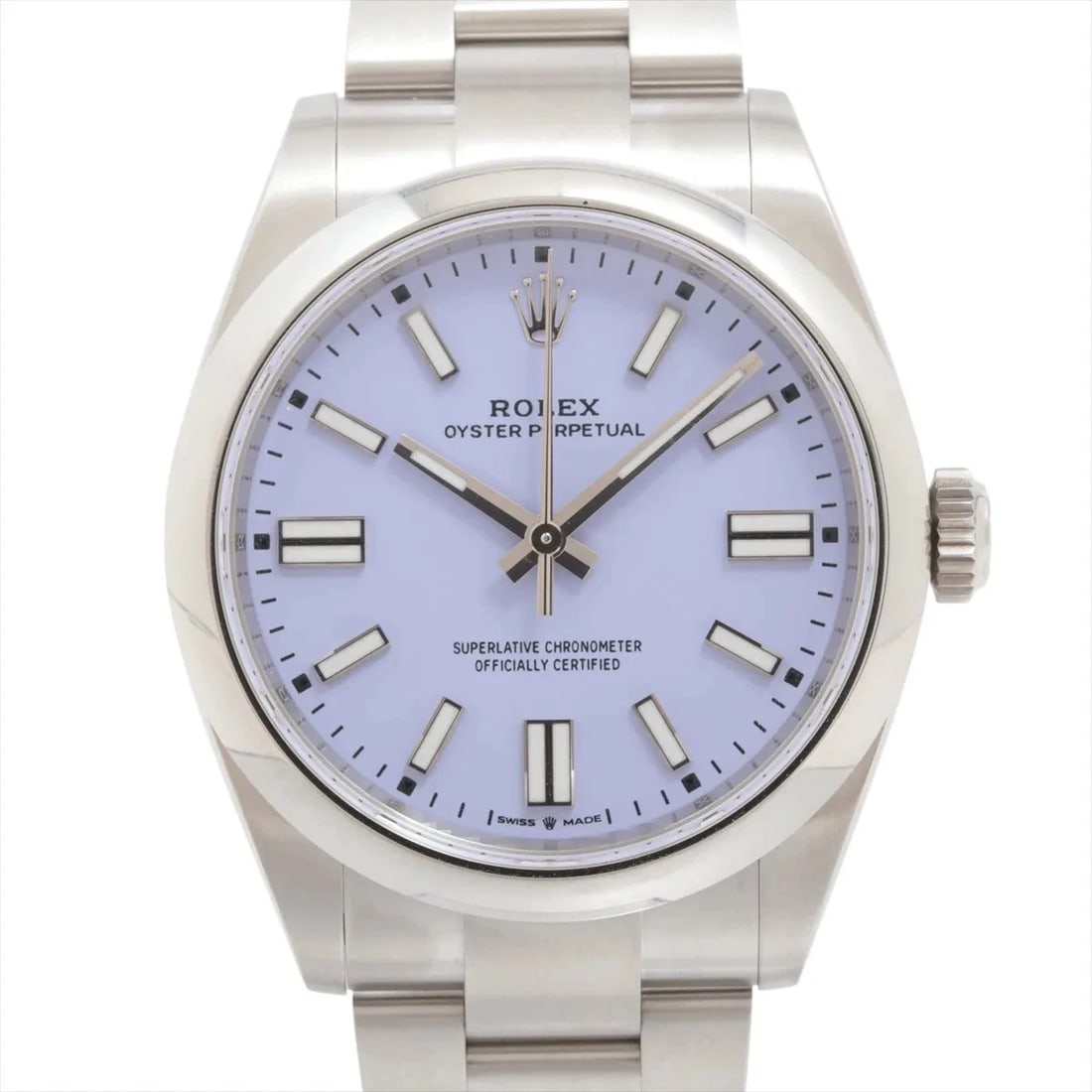 ROLEX OYSTER PERPETUAL 41 SS AT LAVENDER DIAL WATCH: Rolex Oyster Perpetual 41 Ss At Lavender Dial Watch Brand: Rolex Type/Style: Wristwatch Material: SS Color: Dial Color lavender Size: Case:W1.6 x H1.6inch / W41 x H41 Circumference of Wrist:7.3inch / 