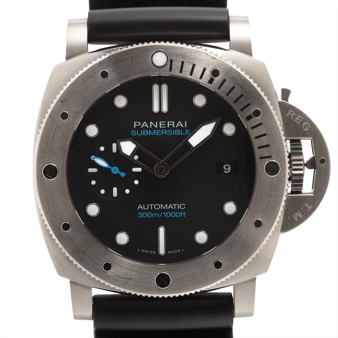 PANERAI SUBMERSIBLE TITANIO TI X RUBBER AT WATCH: Panerai Submersible Titanio Ti X Rubber At Watch Brand: Panerai Type/Style: Wristwatch Material: TI Color: Dial Color Black Size: Case:W1.6 x H1.6inch / W47 x H47 Circumference of Wrist:8.3inch / 21