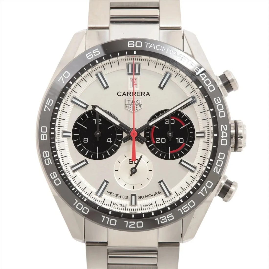 TAG HEUER CARRERA CALIBRE HEUER SPORTS CHRONOGRAPH WATCH: Tag Heuer Carrera Calibre Heuer Sports Chronograph Watch Brand: TAG Heuer Type/Style: Wristwatch Material: SS Color: Dial Color Silver Size: Case:W1.6 x H1.6inch / W43 x H43 Circumference of Wrist:8.1