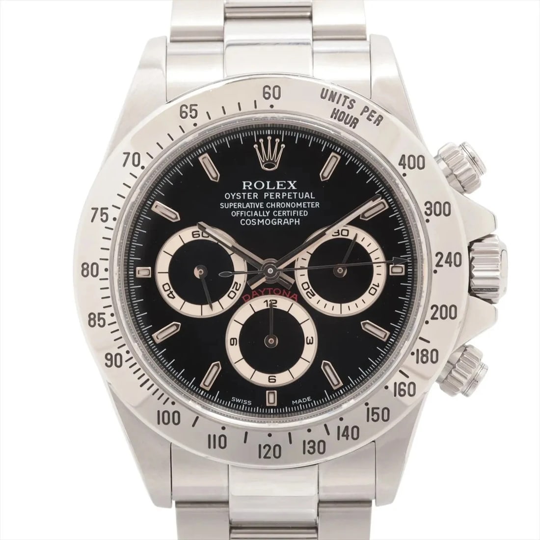 ROLEX COSMOGRAPH DAYTONA SS AT BLACK DIAL WATCH: Rolex Cosmograph Daytona Ss At Black Dial Watch Brand: Rolex Type/Style: Wristwatch Material: SS Color: Dial Color Black Size: Case:W1.6 x H1.6inch / W40 x H40 Circumference of Wrist:6.7inch / 17