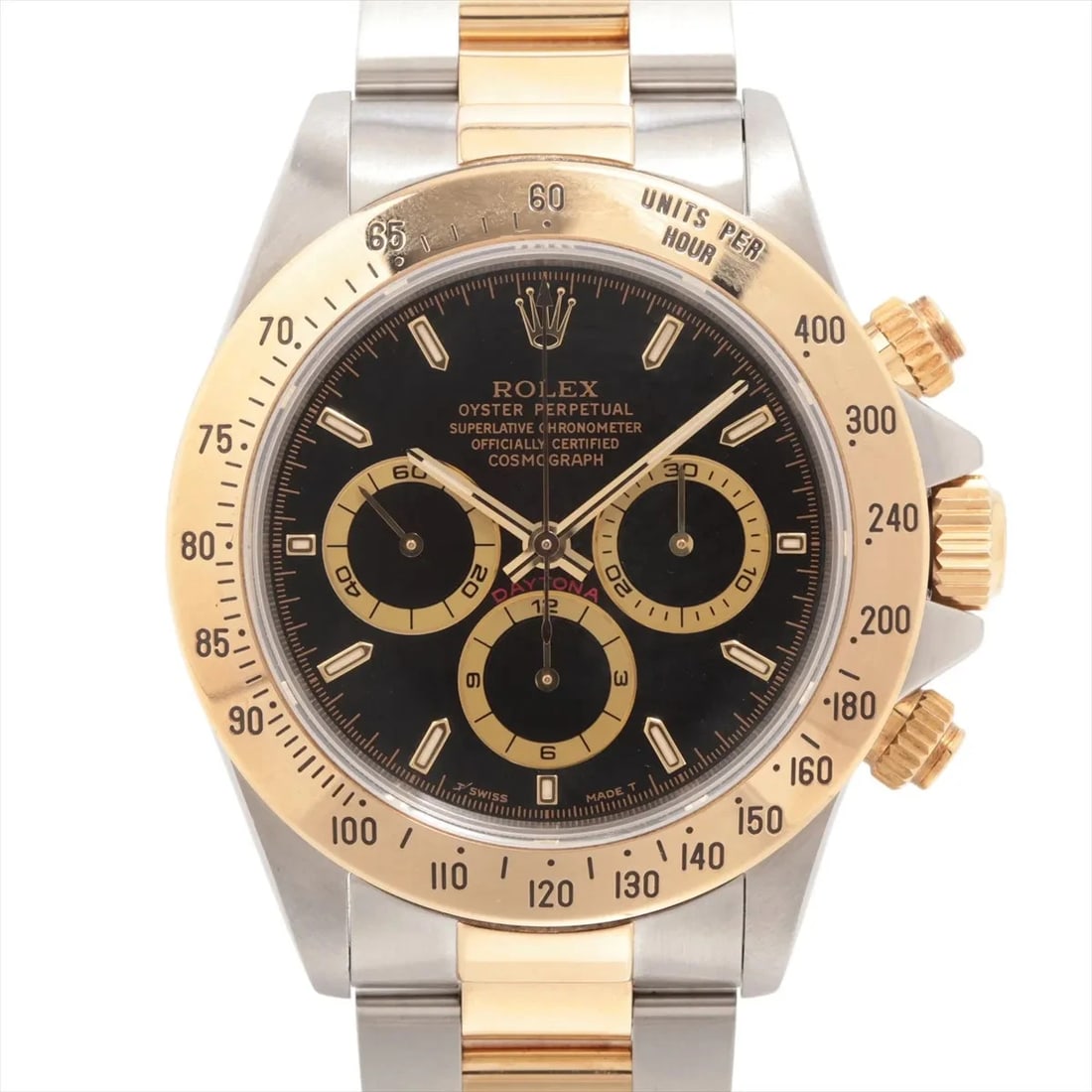 ROLEX COSMOGRAPH DAYTONA AT BLACK DIAL WATCH: Rolex Cosmograph Daytona At Black Dial Watch Brand: Rolex Type/Style: Wristwatch Material: SS?YG Color: Dial Color Black Size: Case:W1.6 x H1.6inch / W40 x H40 Circumference of Wrist:7.7inch / 19.5