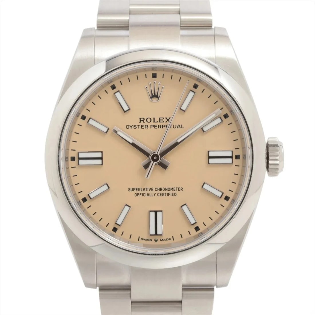 ROLEX OYSTER PERPETUAL 41 SS AT BEIGE DIAL WATCH: Rolex Oyster Perpetual 41 Ss At Beige Dial Watch Brand: Rolex Type/Style: Wristwatch Material: SS Color: Dial Color Beige Size: Case:W1.6 x H1.6inch / W41 x H41 Circumference of Wrist:6.7inch / 17