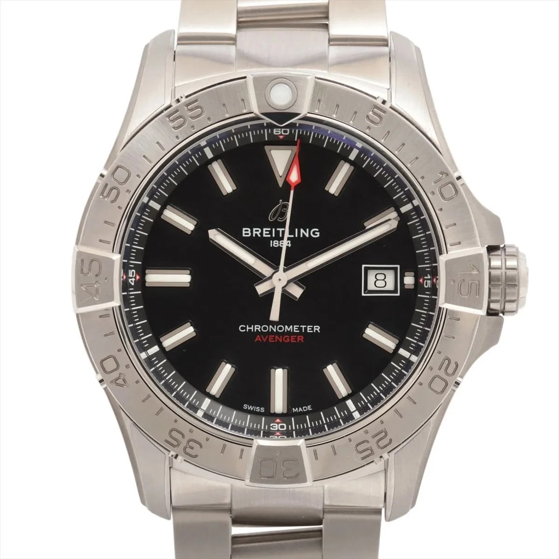 BREITLING AVENGER AUTOMATIC 42 SS AT BLACK DIAL WATCH: Breitling Avenger Automatic 42 Ss At Black Dial Watch Brand: Breitling Type/Style: Wristwatch Material: SS Color: Dial Color Black Size: Case:W1.6 x H1.6inch / W42 x H42 Circumference of